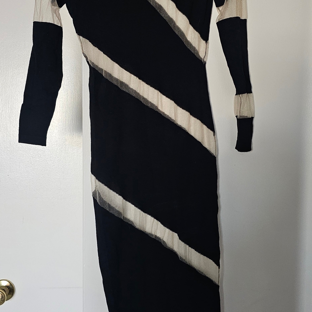 Black and Cream Sheer Striped Dress PRETTYLITTLETHING S